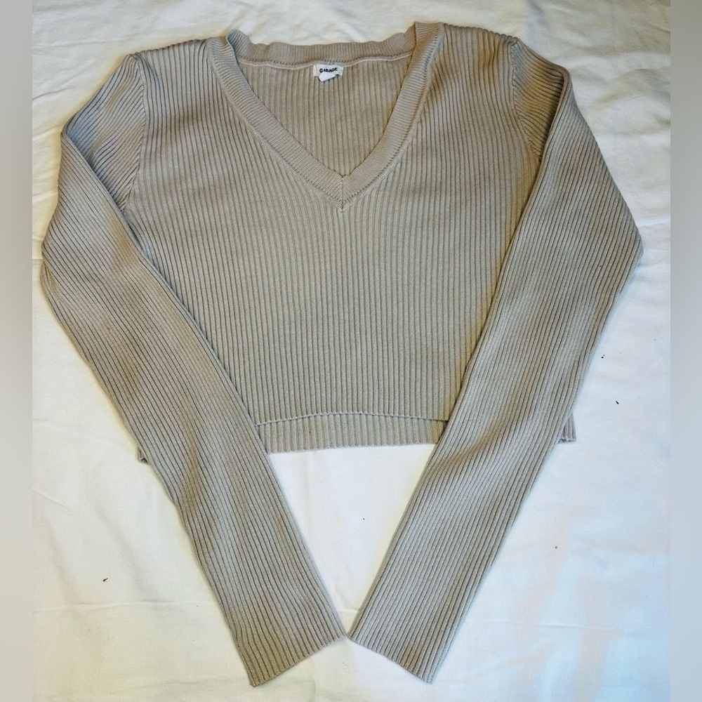 Garage Beige Ribbed Cropped Knit Top Size M